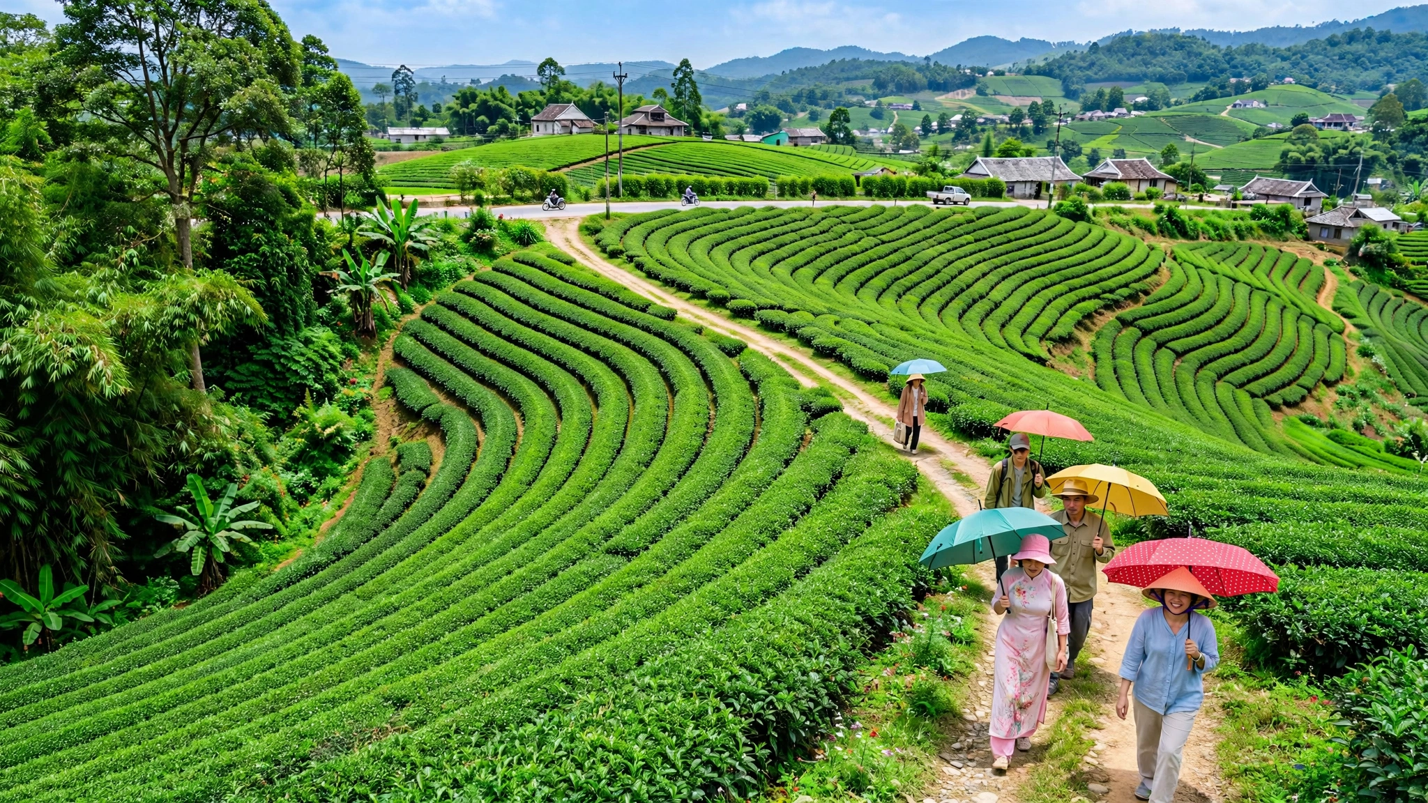 Du khách dạo bước giữa đồi chè Tân Cương, Thái Nguyên trong mùa Festival Trà Quốc tế 2026