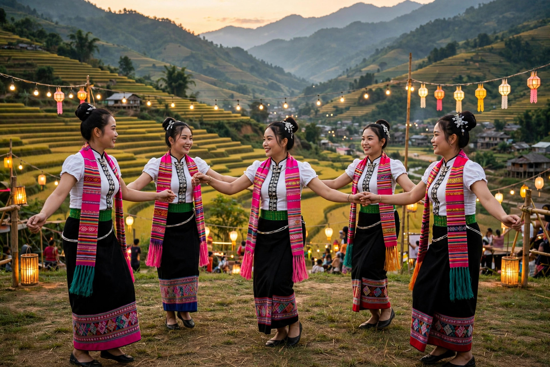 Ảnh minh họa: vòng xòe Thái — điệu múa vòng tròn kết nối cộng đồng, linh hồn của lễ hội Mường Lò.